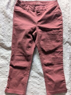 Size 10, EUC, UP! Pull On Tummy Control Cropped Capri Pants Mauve Rose Pink